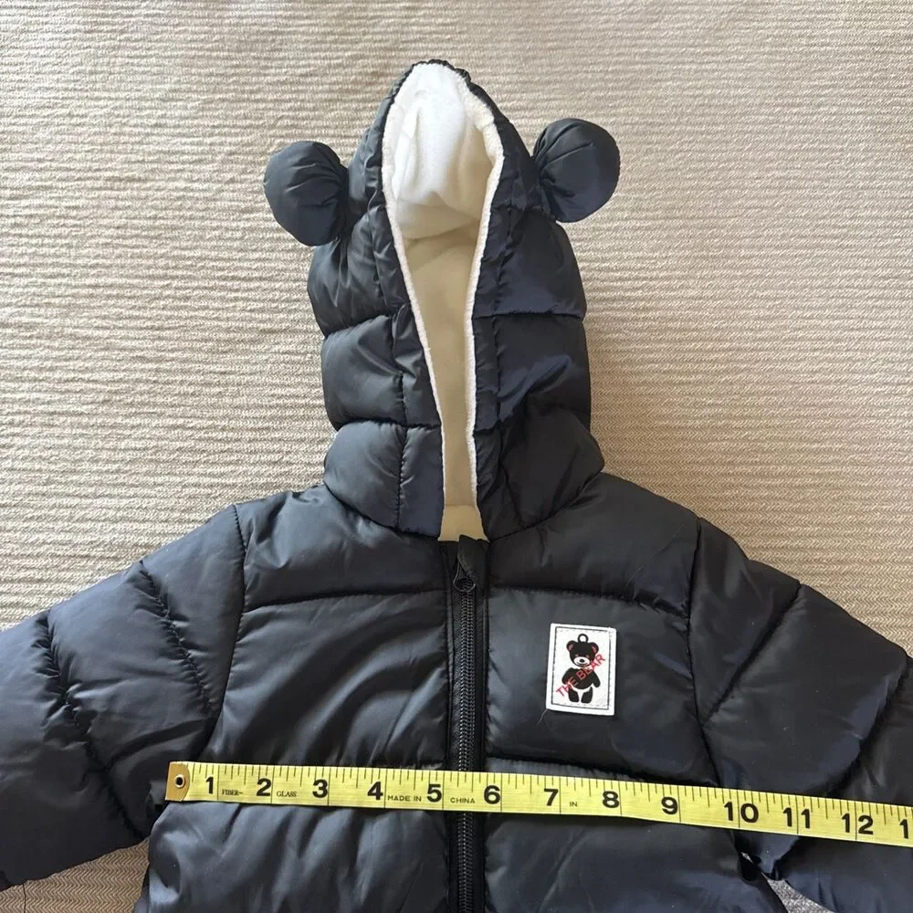 Happy Cherry Baby Boys Solid Black Cozy Bear Hood Puffer Jacket Snowsuit 6-12 M